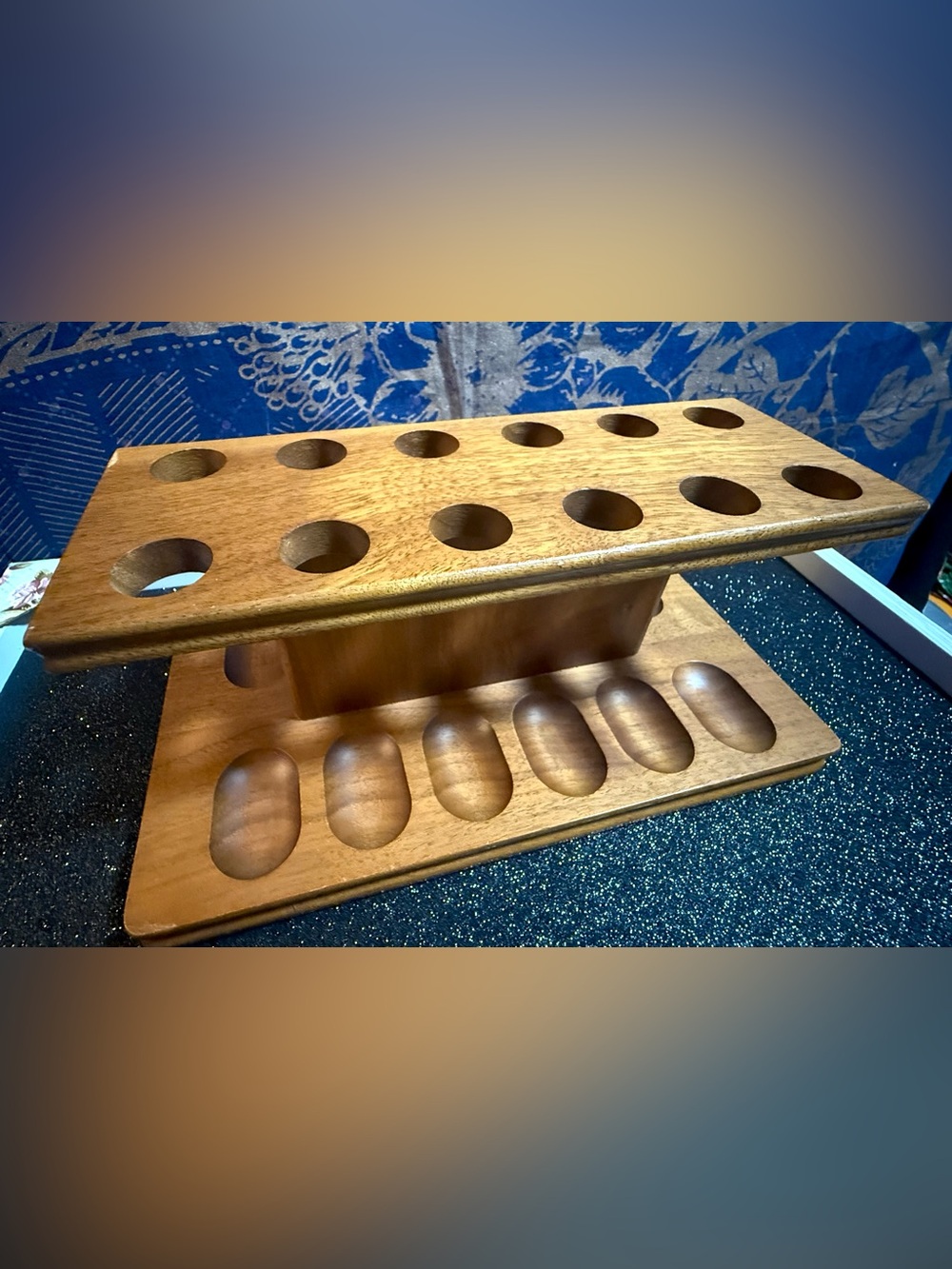 Vintage Decatur Industries Walnut Stand Holds 12 Felt Bottom MCM